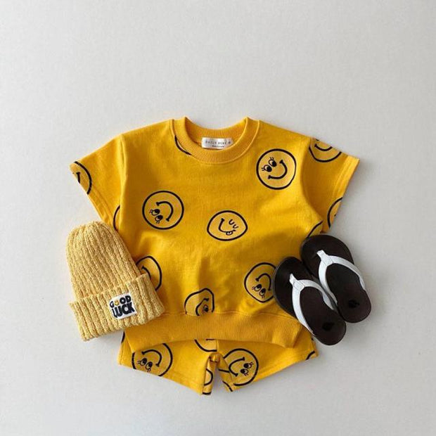 Boy/Girl Smiley 2 Piece Shirt+Short Set BABY VIBES & CO.