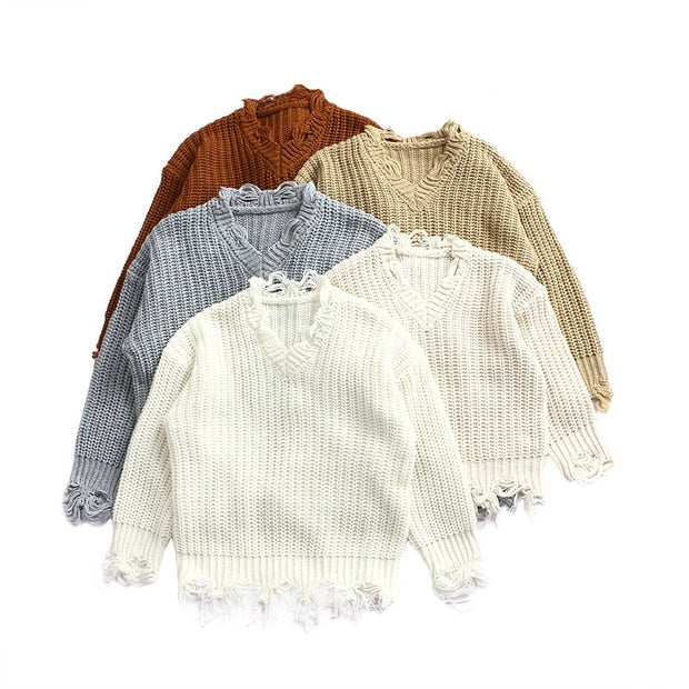 Distressed Long Sleeve Pullover 9M-5T - BABY VIBES & CO.