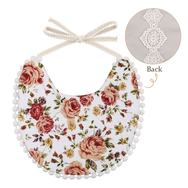 3PC BOHO FLORAL DOUBLE SIDED BIB & BOWS SET BABY VIBES & CO.