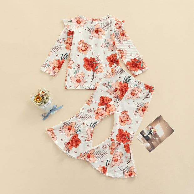 Frilly Vintage Floral Top + Flares Set 12M-4T BABY VIBES & CO.