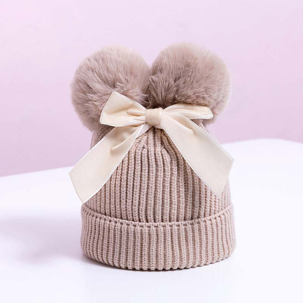 KNITTED  DOUBLE POM POM BEANIE BABY VIBES & CO.