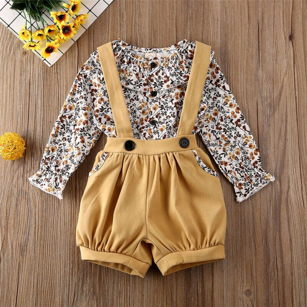 Hayden Floral Button Down + Overalls Set - BABY VIBES & CO.