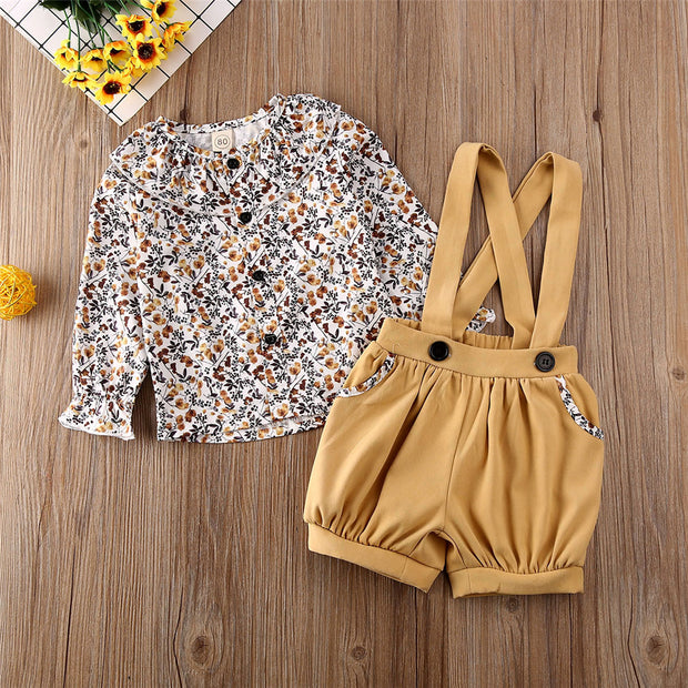 Hayden Floral Button Down + Overalls Set - BABY VIBES & CO.