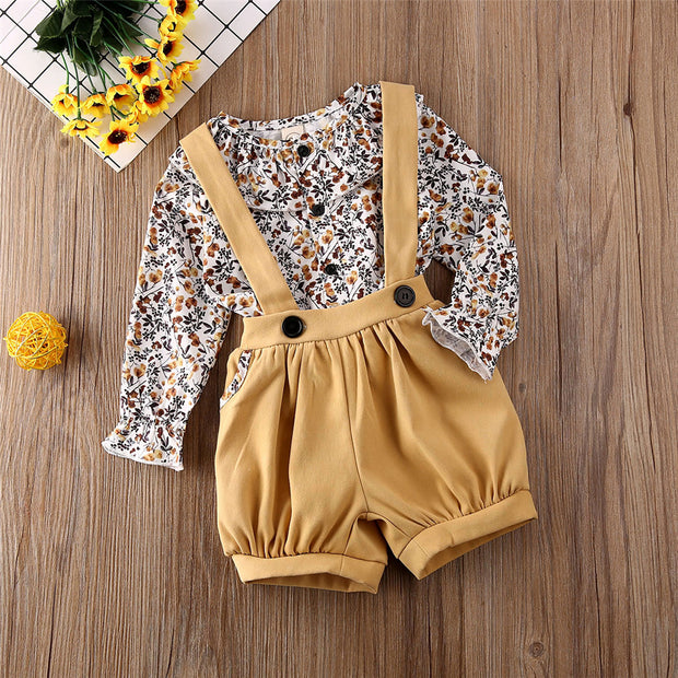Hayden Floral Button Down + Overalls Set - BABY VIBES & CO.