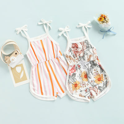 BABY GIRLS FLOWERS & STRIPES TIE UP ROMPER BABY VIBES & CO.