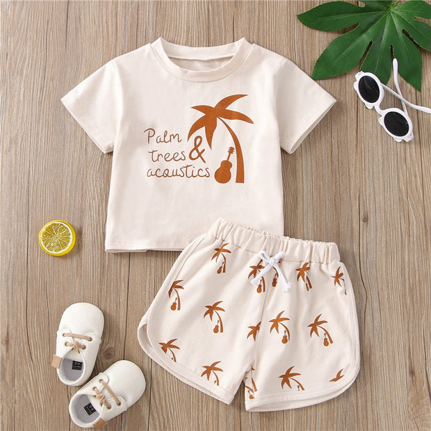 PALM TREES COTTON TEE + MATCHING SHORTS SET BABY VIBES & CO.