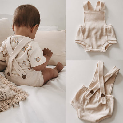 Ribbed Solid Sleeveless Suspender Style Romper Overalls BABY VIBES & CO.