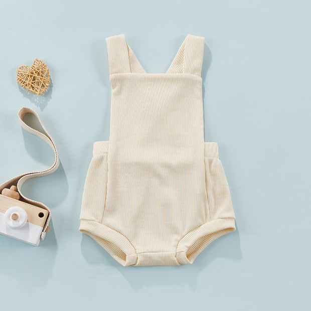 Ribbed Solid Sleeveless Suspender Style Romper Overalls BABY VIBES & CO.