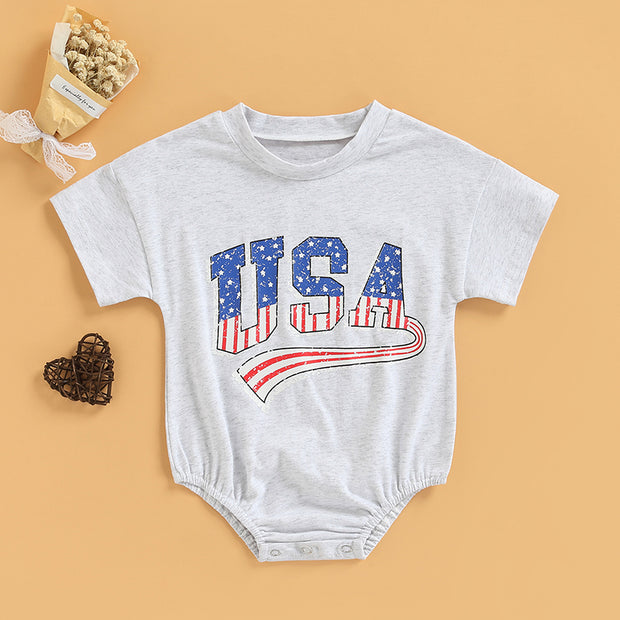 Independence Day Romper 0-24M Letter Printed Short Sleeve USA Baby Jumper BABY VIBES & CO.