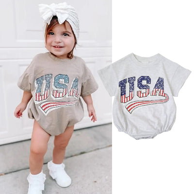 Independence Day Romper 0-24M Letter Printed Short Sleeve USA Baby Jumper BABY VIBES & CO.